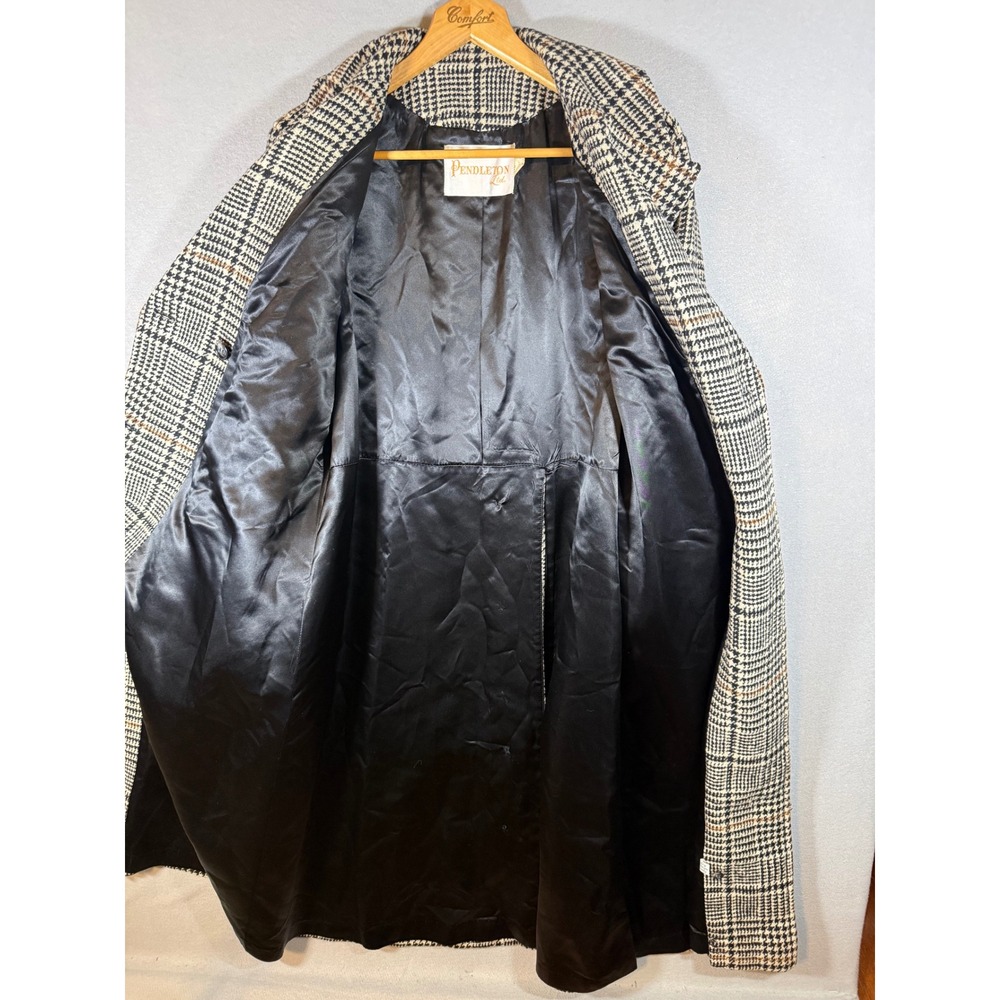 Vintage Pendleton Wool Trench Coat Houndstooth Glen Plaid Double Breasted Belted - Picture 10 of 16